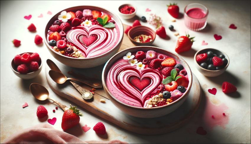 Love Potion No. 9 Smoothie Bowls with Swirled Raspberry Hearts